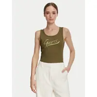 GUESS pour femme. W6YP30K4380 Débardeur avec logo brodé vert olive (S), Casuel, Polyamide, Sans manches / bretelles