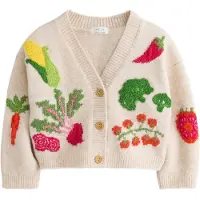 Next Cardigan beige chiné / vert / rouge
