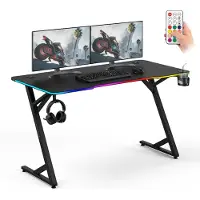 Sense7 Bureau de jeu VOLT RGB, 140x70 cm, noir. Bureau d'ordinateur avec éclairage LED, grand bureau pour PC, design carbone, idéal pour les joueurs et les espaces de travail à domicile
