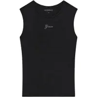 GUESS pour femme. W6YP17K3881 Top avec logo en strass noir (S), Casuel, Modal, Sans manches / bretelles