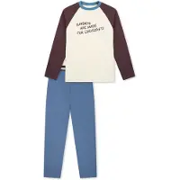 Schiesser Pyjama ' Nightwear ' bleu clair / brun foncé / blanc cassé