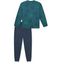 Schiesser Pyjama ' Nightwear ' bleu foncé / vert foncé