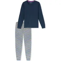 Schiesser Pyjama 'Casual Essentials' bleu foncé / blanc