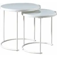 Idimex Lot De 2 Tables D'appoint Leyre Tables Basses Gigognes, Tables À Café Design Industriel, Plateau Rond En Verre Et Cadre Métal, Blanc