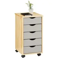 Idimex Caisson De Bureau Lagos Meuble De Rangement Sur Roulettes Avec 5 Tiroirs, En Pin Massif Finition Vernis Naturel Et Lasuré Gris