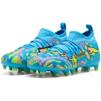 Puma Chaussures de foot Future 9 Match "White-Blue Glimmer-Pink Glimmer-Yellow Alert" pour Enfant