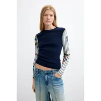Desigual Pull-over bleu marine / jaune / vert foncé / blanc