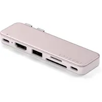 Satechi Hub USB-C 6 en 1 Snap-Hub de pour MacBook Neo, couleur rose | Alimentation PD 45 W, HDMI 4K@60 Hz, double port USB-C
