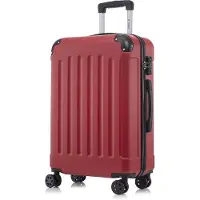 YONSLY Valise de voyage haut de gamme , serrure TSA, fermeture éclair YKK, valise à coque rigide, valise cabine à roulettes, valise à main (rouge, L)