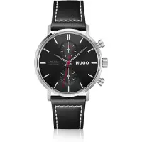 HUGO #Takeoff Montre à cadran noir et bracelet en cuir surpiqué
