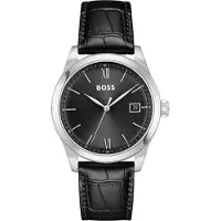 BOSS Langford montre à cadran noir avec bracelet en cuir façon crocodile