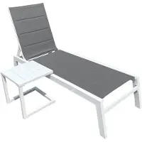 Happy Garden Set Bain De Soleil Et Table D'appoint Barbados En Textilène Gris - Aluminium Blanc