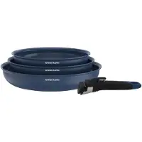 Arthur Martin Ensemble de 3 poêles à frire - Compatible tous feux, y compris induction - - AM2033 - Revêtement céramique - 20-24-28 cm + poignée amovible - Bleu