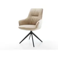 DELIFE Chaise-pivotante Zelia-Flex avec accoudoirs microfibre beige vintage pied croisé large noir pivotement sur 360° fonction bascule ressorts ensachés