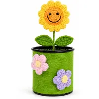 OEM VHV - Porte-stylo Tournesol - Pot de fleurs en crochet avec tige flexible - Vert - Idéal pour bureau, table de maquillage et chambre d'enfant