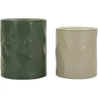 Mauro Ferretti Table Basse Nuremberga En Métal Moderne, Ø 39,5 X 48 Cm Et 35,5 X 40 Cm - Finition Martelée Blanche Et Verte - Design Artistique Contemporain