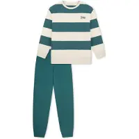 Schiesser Pyjama ' Nightwear ' vert foncé / blanc naturel