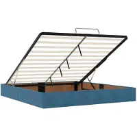 vidaXL Coffre de lit avec matelas et éclairage LED, bleu foncé, 200 x 200 cm, revêtement en velours