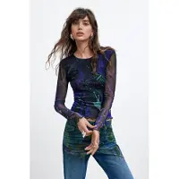 Desigual T-shirt turquoise / bleu violet / noir