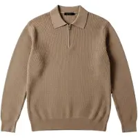 Kleidermafia Pull-over 'Slim Fit Knit Zipper Polo Sweater - Camel' camel