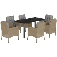 vidaXL Ensemble de jardin 7 pièces avec coussins Beige Poly rotin