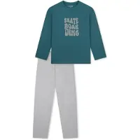 Schiesser Pyjama 'Nightwear' gris / émeraude
