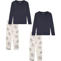 Schiesser Pyjama ' Nightwear ' crème / bleu nuit