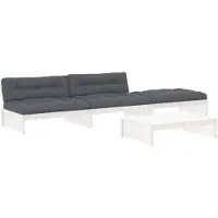 vidaXL Ensemble salon de jardin 4 pièces avec coussins blanc bois massif