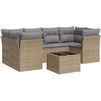 vidaXL Ensemble de salon de jardin 7 pièces avec coussins Beige Poly Rattan