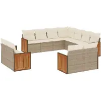 vidaXL Ensemble de salon de jardin 11 pièces avec coussins Beige Poly Rattan