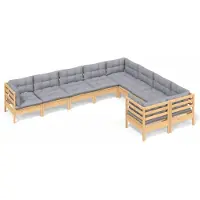 vidaXL Ensemble de salon de jardin 9 pièces avec coussins gris en pin