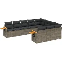 vidaXL Ensemble de salon de jardin 10 pièces avec coussins Gris Poly Rattan
