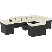 vidaXL Ensemble de 13 canapés de jardin avec coussins noir poly rotin
