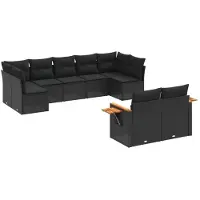 vidaXL Ensemble de salon de jardin 9 pièces avec coussins noir poly rotin