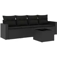 vidaXL Ensemble de salon de jardin 5 pièces avec coussins noir poly rotin