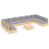 vidaXL ensemble salon de jardin 11 pièces avec coussins gris pin massif