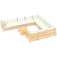 vidaXL Ensemble de salon de jardin 11 pièces avec coussins crème, en bois de pin