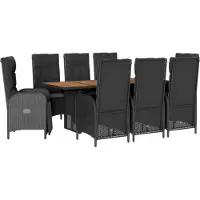 vidaXL Salon de jardin 9 pièces avec coussins noir poly rotin
