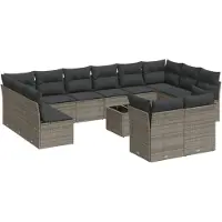 vidaXL Ensemble de 13 canapés de jardin avec coussins Gris Poly Rattan
