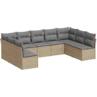 vidaXL Ensemble de salon de jardin 9 pièces avec coussins beige Poly rotin