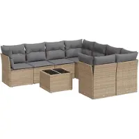 vidaXL Ensemble de salon de jardin 9 pièces avec coussins beige Poly rotin