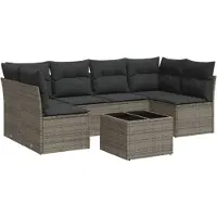 vidaXL Ensemble de salon de jardin 7 pièces avec coussins Gris Poly rotin
