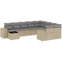 vidaXL Ensemble de salon de jardin 10 pièces avec coussins Beige Poly Rattan