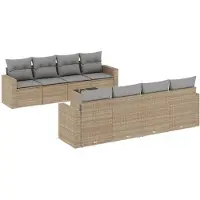vidaXL Ensemble de salon de jardin 9 pièces avec coussins beige Poly rotin
