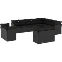vidaXL Ensemble de 12 canapés de jardin avec coussins noir poly rotin