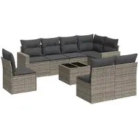 vidaXL Ensemble de salon de jardin 9 pièces avec coussins Gris Poly rotin