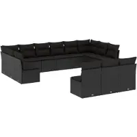 vidaXL Ensemble de 13 canapés de jardin avec coussins noir poly rotin