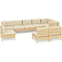vidaXL 9-tlg. Set de salon de jardin avec baisers en crème Massivholz Kiefer