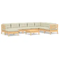 vidaXL 9-tlg. Set de salon de jardin avec baisers en crème Massivholz Kiefer