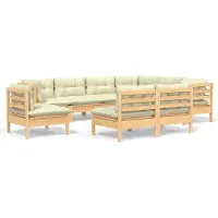 vidaXL 9-tlg. Set de salon de jardin avec baisers en crème Massivholz Kiefer
